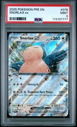 2025 POKEMON PRE EN-PRISMATIC EVOLUTIONS #076 SNORLAX EX PSA 9 - Image 1