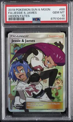 2019 POKEMON SUN & MOON HIDDEN FATES #68 FULL ART/JESSIE & JAMES PSA 10 - Image 1