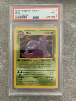 Pokemon Muk Fossil 1st Edition Non Holo Rare 28/62 PSA 9 Mint WOTC New Cert - Image 1
