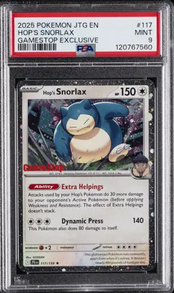 2025 POKEMON JTG EN-JOURNEY TOGETHER GAMESTOP EXCLUSIVE #117 HOP'S SNORLAX PSA 9 - Image 1