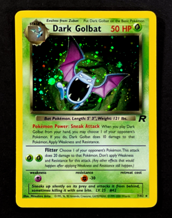 2000 Pokemon DARK GOLBAT Team Rocket HOLO RARE Unlimited Edition Card 7/82 SWIRL - Image 1