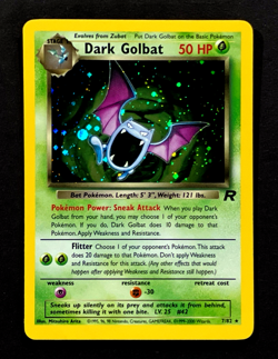 2000 Pokemon DARK GOLBAT Team Rocket HOLO RARE Unlimited Edition Card 7/82 SWIRL - Image 3