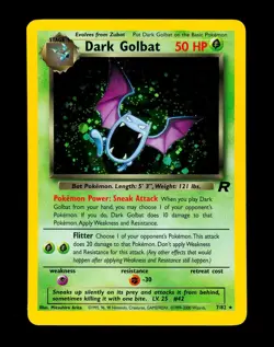 2000 Pokemon DARK GOLBAT Team Rocket HOLO RARE Unlimited Edition Card 7/82 SWIRL - Image 5