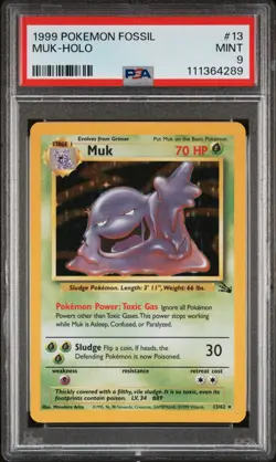 PSA 9 Muk 13/62 Holo Rare Unlimited Fossil 1999 Pokemon Card Mint - Image 1