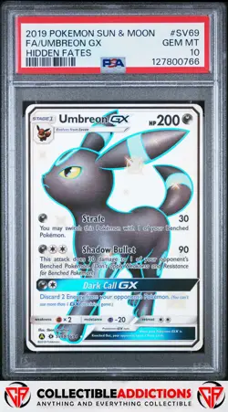 2019 Pokemon Sun & Moon Hidden Fates #SV69 Umbreon Gx Hidden Fates PSA 10 - Image 1