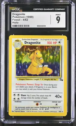 CGC 9 MINT Dragonite 1999 Fossil 4/62 Holo Pokemon Card - Image 1