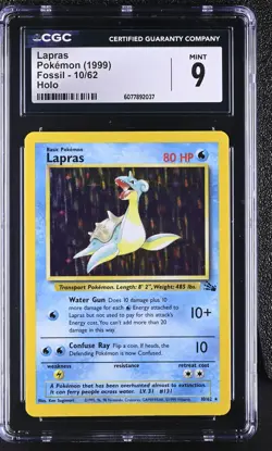 CGC 9 MINT Lapras 1999 Fossil 10/62 Holo Pokemon Card - Image 1