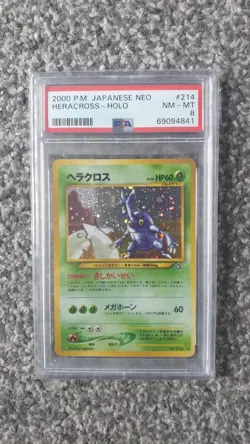 POKEMON CARD 2000 P.M JAPANESE NEO HERACROSS HOLO #214 GRADED PSA 8 - Image 1