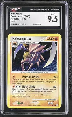 CGC 9.5 MINT+ Kabutops 2009 Arceus 4/99 Holo Pokemon Card - Image 1