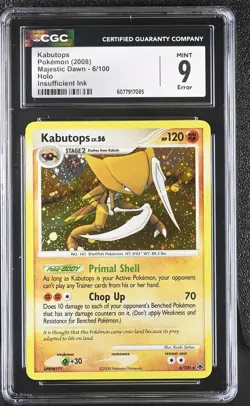 CGC 9 MINT Kabutops 2008 Majestic Dawn 6/100 Holo HOLO BLEED Pokemon Card - Image 1