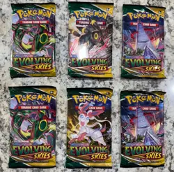 Pokemon Evolving Skies Booster Pack Lot of 6. UNWEIGHED from Sealed Tins. - Image 1