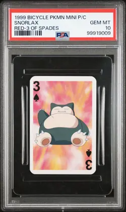 1999 BICYCLE POKEMON MINI PLAYING CARDS RED DECK 3 OF SPADES SNORLAX PSA 10 - Image 1