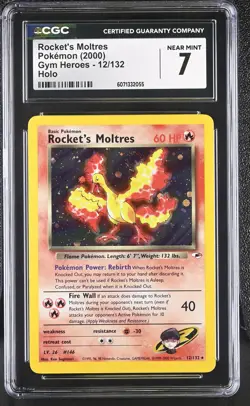 CGC 7 Rocket's Moltres 2000 Gym Heroes 12/132 Holo SWIRL Pokemon Card - Image 1
