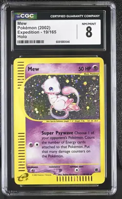 CGC 8 Mew 2002 Expedition 19/165 Holo SWIRL Pokemon Card - Image 1
