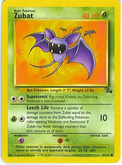 Zubat 57/62 Fossil Unlimited Common NEAR MINT! Pokemon - Image 1