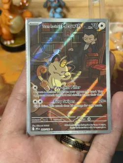 Pokemon Destined Rivals DRI EN Team Rockets Meowth 203/182 Illustration Rare NM - Image 1