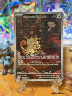 Pokemon Destined Rivals DRI EN Team Rockets Meowth 203/182 Illustration Rare NM - Image 3