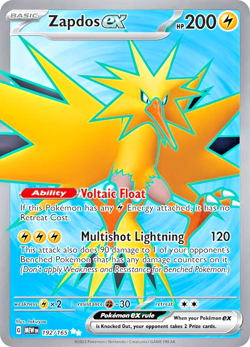 Pokemon TCG Zapdos ex 192/165 Scarlet & Violet 151 Full Art Ultra Rare Holo - Image 1
