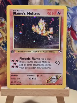 1st Edition Blaine's Moltres 1/132 Gym Heroes Holo Rare Vintage Pokemon SWIRL - Image 1