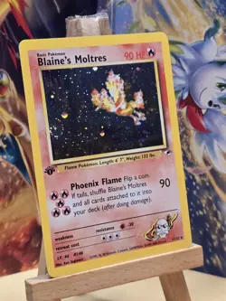 1st Edition Blaine's Moltres 1/132 Gym Heroes Holo Rare Vintage Pokemon SWIRL - Image 3