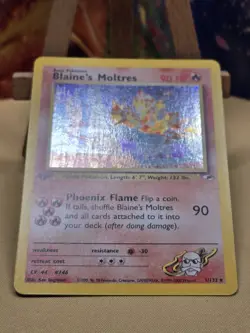 1st Edition Blaine's Moltres 1/132 Gym Heroes Holo Rare Vintage Pokemon SWIRL - Image 4