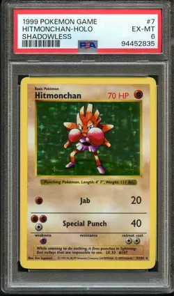Pokemon PSA 6 Hitmonchan 7/102 Shadowless Base Set Holo Rare Excellent - Mint - Image 1