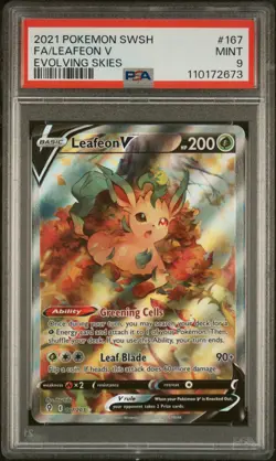 2021 Pokemon Sword & Shield Evolving Skies Leafeon V #167 FA PSA 9 MINT - Image 1