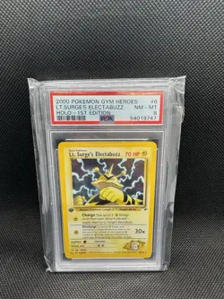 Pokemon 2000 1st edition Gym Heroes Lt. Surge's Electabuzz Holo 6/132 PSA 8 - Image 1