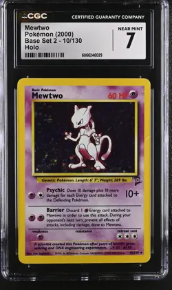 CGC 7 Mewtwo 2000 Base Set 2 10/130 Holo Pokemon Card - Image 1