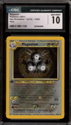 Pokemon Magneton Neo Revelation 1st Edition Holo Rare #10 CGC 10 Gem Mint - Image 1