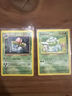 Bulbasaur and Ivysaur Pokemon Cards Base Set 1999 WOTC - Image 1