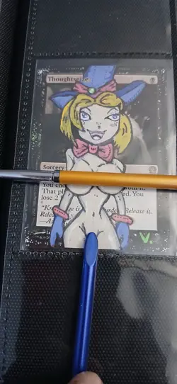 Mtg Hand Painted Altered Art Thoughtseize Cute Anime Girl Artwork Signed - Image 1