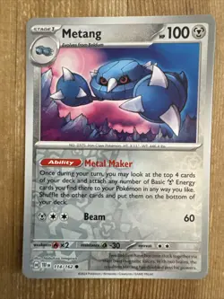 Pokemon TCG Metang Scarlet & Violet-Temporal Forces 114/162 Reverse Holo Common - Image 1