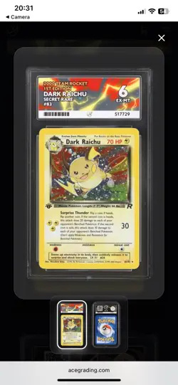 Pokemon Dark Raichu Holo Card 83/82 Team Rocket - SECRET RARE - ACE GRADED 6 - Image 1