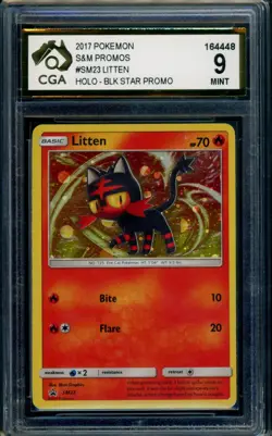 2017 Pokemon Sun & Moon Litten HOLO Black Star Promo Graded CGA 9 - Image 1