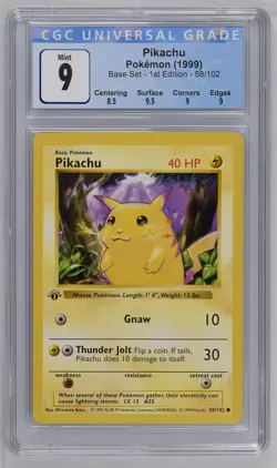 1999 POKEMON BASE SET SHADOWLESS 1ST EDITION PIKACHU CGC 9 PSA 3760707004 - Image 1