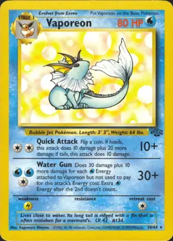 Vaporeon 28/64 Unlimited Rare Jungle Pokemon Card NM/LP - Image 1