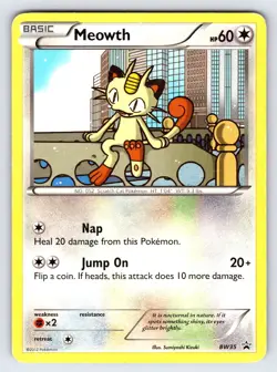 Meowth BW35 2012 Black & White Black Star Promo Pokemon Card Exclusive Promo Mp - Image 1