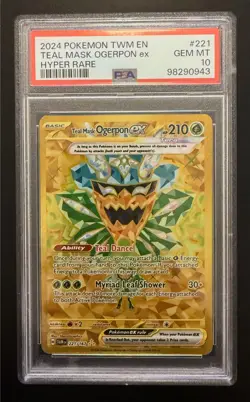 PSA 10 TEAL MASK OGERPON EX - HYPER RARE - 2024 POKEMON TWILIGHT MASQUERADE #221 - Image 1