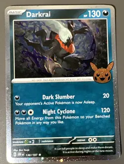 Pokemon TCG Halloween Trick Or Trade 2024 Darkrai 136/197 Cosmos Holo NM SWIRL - Image 1