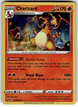 Charizard - 25/185 (Cracked Ice Holo) 025/185 Deck Exclusives LP+ Pokemon Card T - Image 1