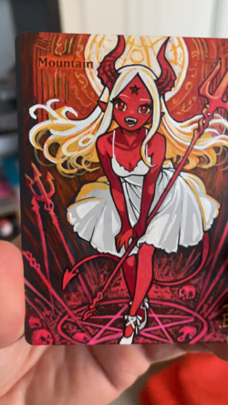 Magic MTG Altered Painted Mountain Devil Anime Girl by white_alters - Image 2