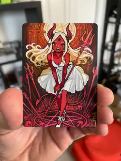 Magic MTG Altered Painted Mountain Devil Anime Girl by white_alters - Image 4