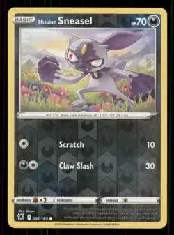 Hisuian Sneasel SWSH10: Astral Radiance #092/189 Common Reverse Holo Pokemon LP - Image 1