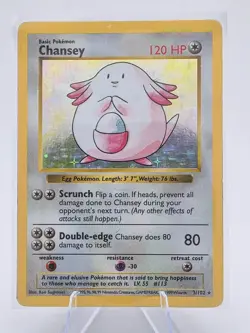 1999 Pokemon WOTC Chansey 3/102 Base Set (Shadowless) Holo MP - Image 1