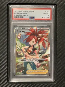 2021 PSA 8 FA Flannery #191 Full Art Trainer Pokemon TCG SWSH Chilling Reign - Image 1