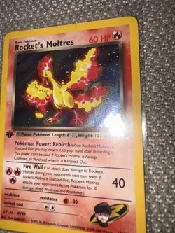 Rockets Moltres Holo Rare Card 12/132 Gym Heroes 1st Edition / NM! - Image 1