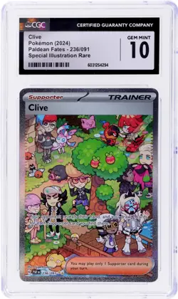 CGC 10 2024 Pokemon Paldean Fates #236 CLIVE SIR Full Art Rare TCG Card Gem Mint - Image 1