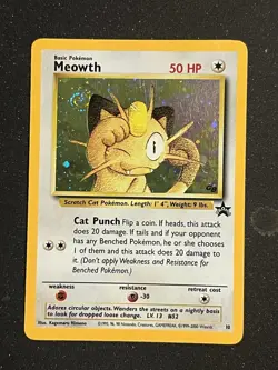 Pokemon TCG Meowth Black Star Promos Holo Card Game Boy; Great Holo Swirl - Image 1