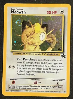 Pokemon TCG Meowth Black Star Promos Holo Card Game Boy; Great Holo Swirl - Image 2
